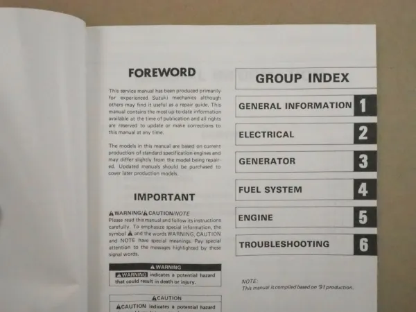 Suzuki SV1400 1800 2200 Generator Service Manual Werkstatthandbuch 1991