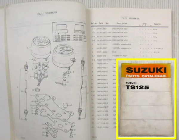 Suzuki TS125 R J K L M Motorcycles E1 Spare Parts Catalogue List 1975