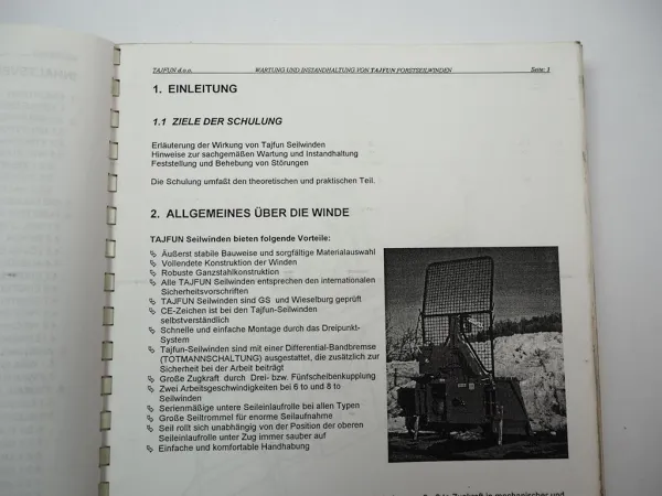 Tajfun Planina Forstseilwinden Wartung Instandhaltung Ersatzteilliste 1998