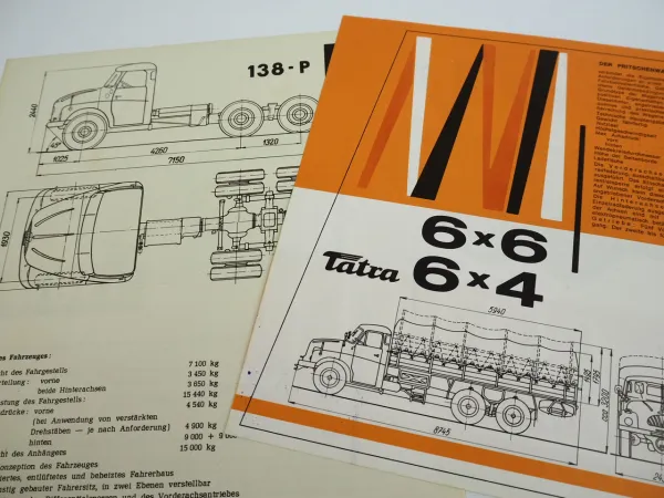 Tatra 138 P 6x4 6x6 Fahrgestell und V Pritschen LKW 2x Prospekt ca 1960er