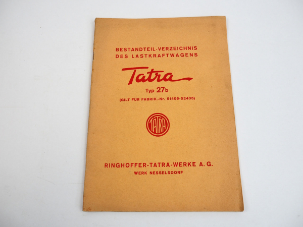 Tatra 27b Lastkraftwagen Ersatzteilkatalog Ersatzteilliste ca. 1940
