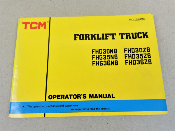 TCM FHG FHD 30 35 36 N8 Z8 Forklift Truck Operations Manual Bedienung in engl
