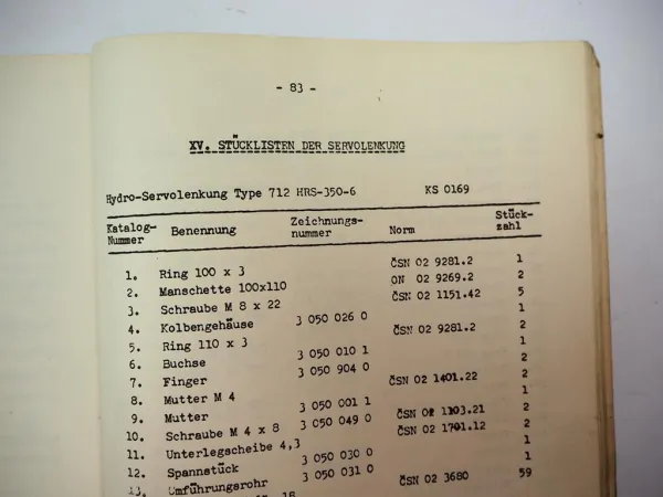 Technometra 712 HSR 350 Servolenkung für Skoda LKW Werkstatthandbuch 1976