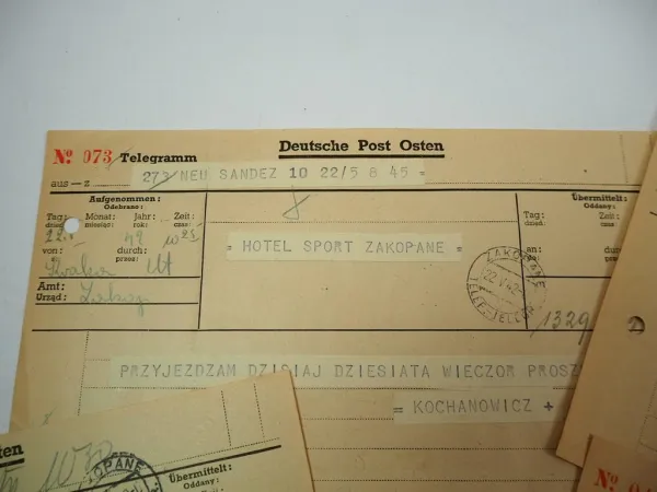 Telegramme Deutsche Post Osten 1942 Krakau Zakopane Neu Sandez Radom