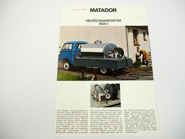 Tempo Matador Heizöl Brennstoff Tankwagen Transporter Prospekt 1964
