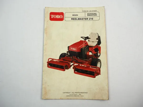 Toro Reelmaster 216 Rasenmäher Betriebsanleitung Bedienungsanleitung 1987