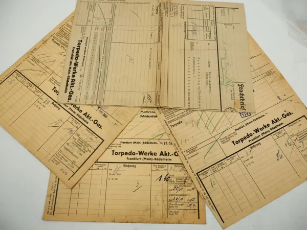 Torpedo Fahrrad 4x Frachtbrief 1938 Frankfurt a. Main Rödelheim