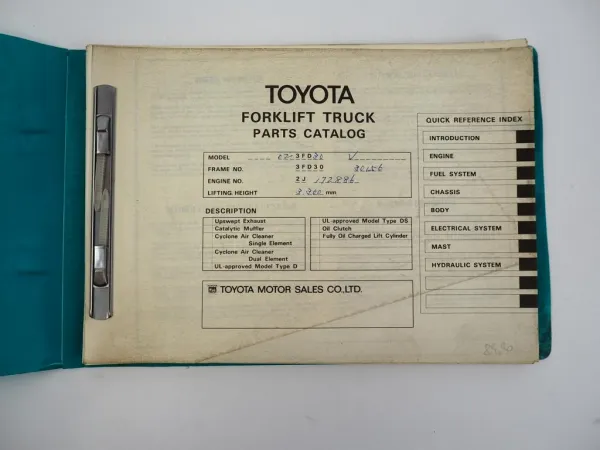 Toyota 3FD 28 30 Forklift Truck Gabelstapler Ersatzteilliste Parts Catalog