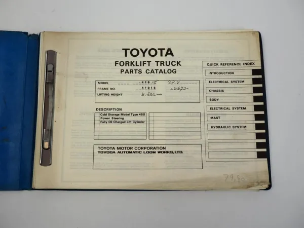 Toyota 4FB 10 14 15 Forklift Truck Gabelstapler Parts Catalog Ersatzteilliste