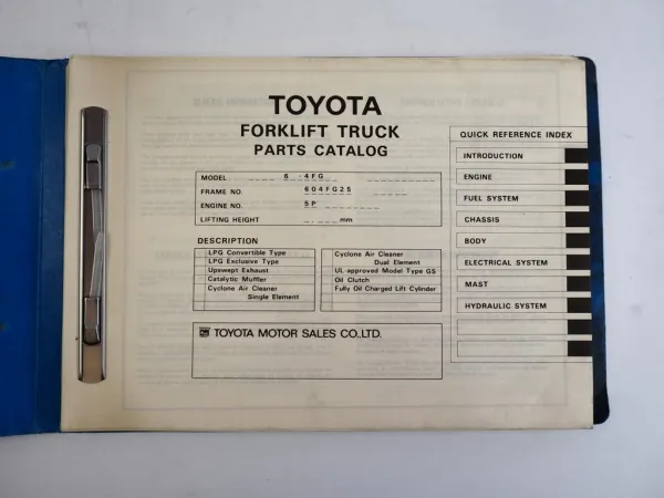 Toyota 4FG 20 23 25 Forklift Truck Gabelstapler Ersatzteilliste Parts Catalog