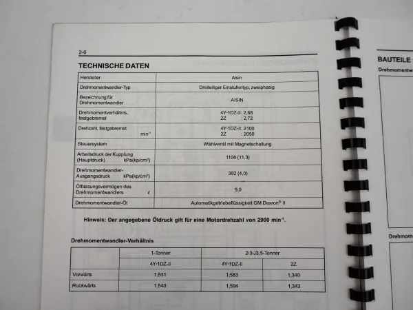 Toyota 4Y 1DZ II 2Z Gabelstapler Getriebe Drehmomentwandler Schulung
