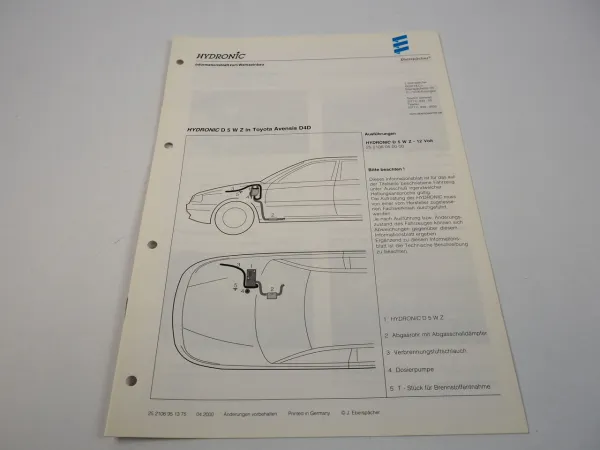 Toyota Avensis D4D Eberspächer Hydronic D5WZ 12 Volt Einbau Standheizung