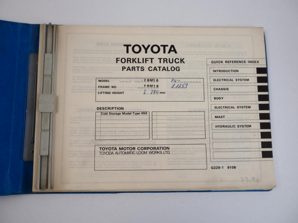 Toyota FBM16 Forklift Truck Gabelstapler Ersatzteilliste Parts Catalog