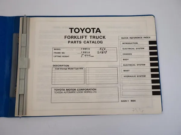 Toyota FBM16 Forklift Truck Gabelstapler Parts Catalog Ersatzteilliste