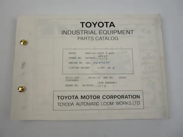 Toyota FKH2-62-7FD25V Forklift Truck Gabelstapler Parts Catalog Ersatzteilliste