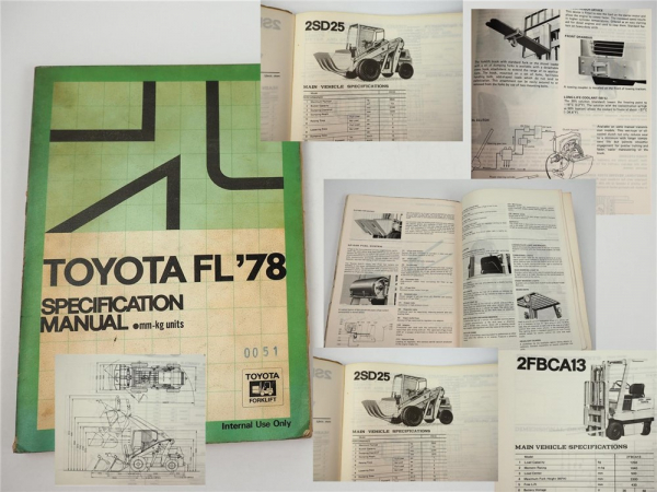 Toyota Forklift Trucks Specification Manual 1978 Werkstatthandbuch Gabelstapler