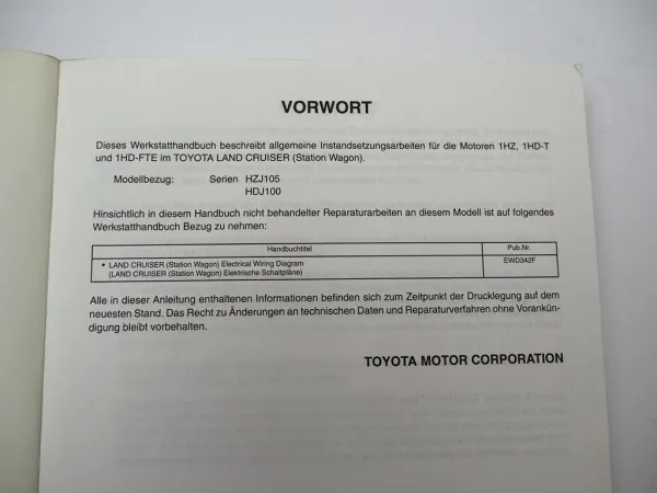 Toyota Land Cruiser J10 HZJ105 HDJ100 Motor 1HZ 1HD-T FTE Werkstatthandbuch 1998