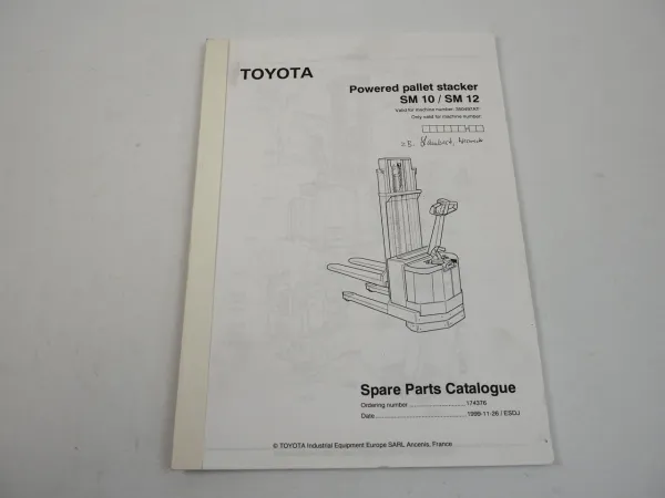 Toyota SM 10 12 Elektro Stapler Hubwagen Spare Parts List Ersatzteilliste 1999