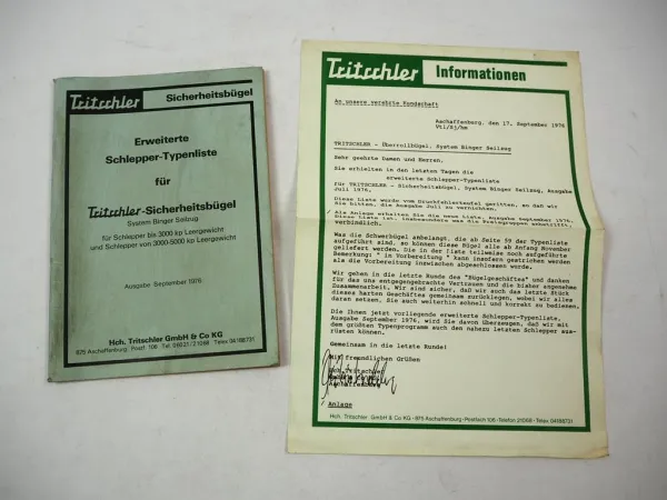 Tritschler Sicherheitsbügel für Schlepper Typenliste zB. Fendt Eicher Deutz 1976