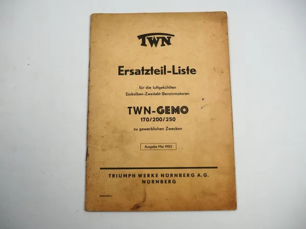 Triumph TWN GEMO 170 200 250 Zweitakt Benzinmotor Ersatzteilliste 1952