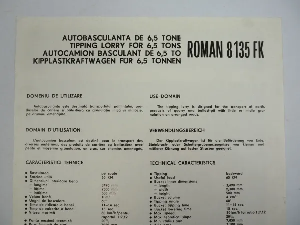 UMM Roman 8.135FK Kipper LKW 6,5 to Prospekt 1970er
