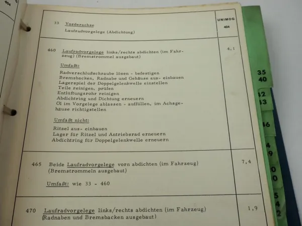 Unimog S 404 Richtzeiten Arbeitswertbuch Flat Rates 1970