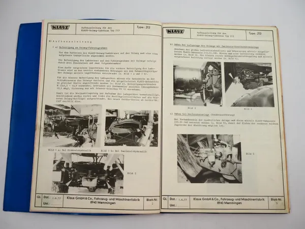 Unimog U800 bis U1500 Klaus Ladekran 213 Betriebsanleitung Ersatzteilliste 1977