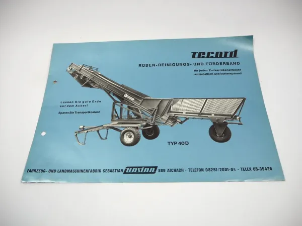 Unsinn Record 40 D Rübenreinigungs- und Förderband Prospekt Techn. Daten 1970er