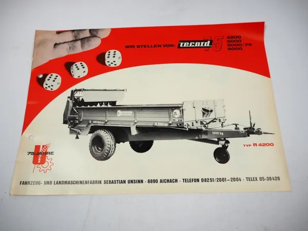 Unsinn Record R 4200 5000 5000/75 6000 Düngerstreuer Prospekt Techn. Daten 70er