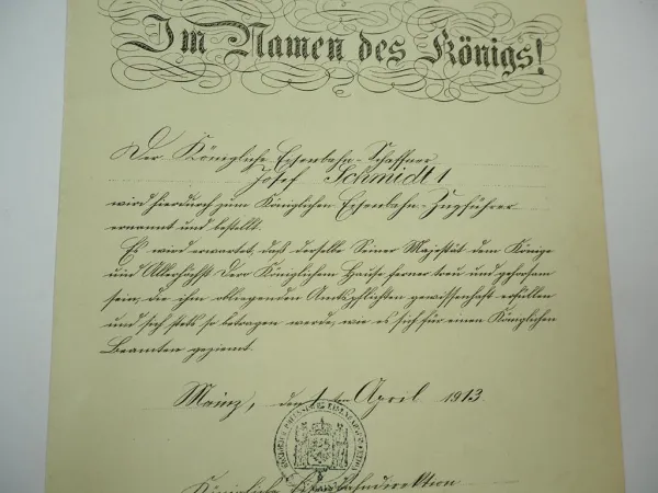 Urkunde 25 J Dienstzeit Erinnerungszeichen Eisenbahn & Bestallung Zugführer 1913 Oberlahnstein