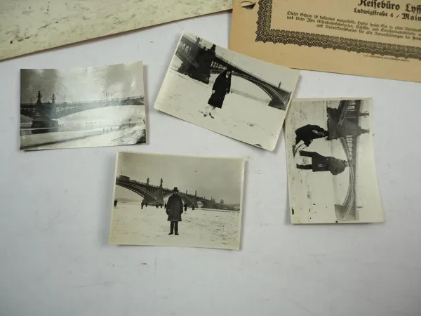 Urkunde & Fotos Rhein Übergang im Winter 1929 Mainz zugefrorener Rhein