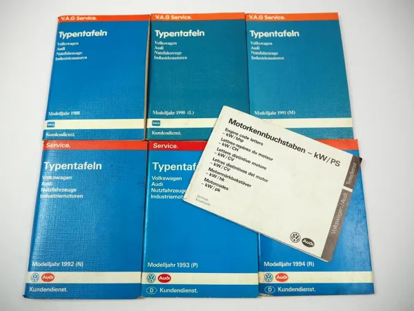 VAG Service Typentafeln 1988 - 1994 Audi VW PKW Nutzfahrzeuge Industriemotoren