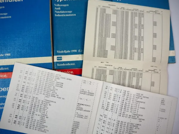 VAG Service Typentafeln 1988 - 1994 Audi VW PKW Nutzfahrzeuge Industriemotoren