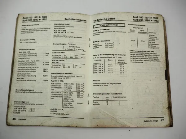 VAG VW Käfer Typ 3 4 Golf 1 Audi 80 100 200 Technische Daten Anzugsdrehmomente