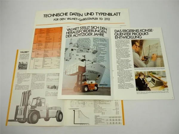 Valmet TD Gabelstapler 12t 15t 16t 3x Prospekt Finnland 1970/80er Jahre