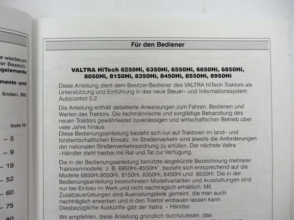 Valtra HiTech 6250 - 8950 Traktor Betriebsanleitung Wartung Schaltplan 2001