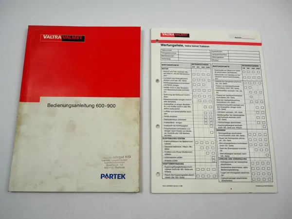 Valtra Valmet 600 700 800 900 Traktor Bedienungsanleitung Wartungsliste 1998