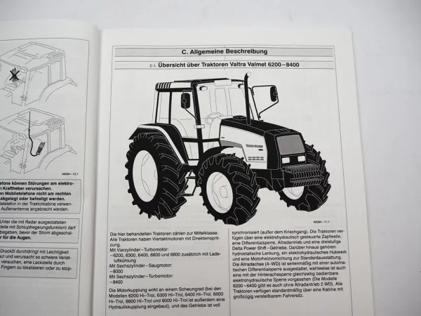 Valtra Valmet 6200 6300 6400 6600 6800 8000 8400 Traktor Betriebsanleitung 1998
