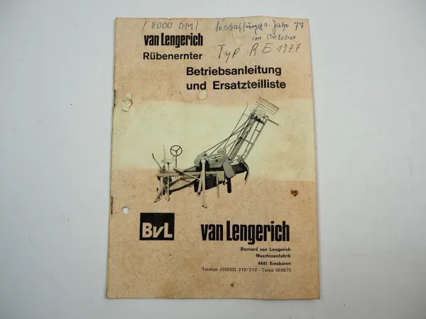 Van Lengerich Rübenernter Betriebsanleitung Ersatzteilliste 1970er Jahre