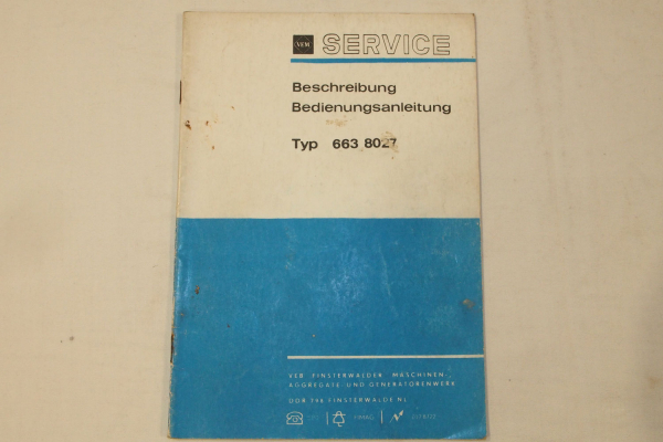 VEM Service Typ 663 8027 Beschreibung Bedienungsanleitung 1975 VEB Finsterwalder