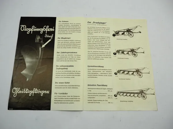 Ventzki G10 Draufgänger Schlepper Pflug Prospekt Preisliste 1937 Eislingen Württ.