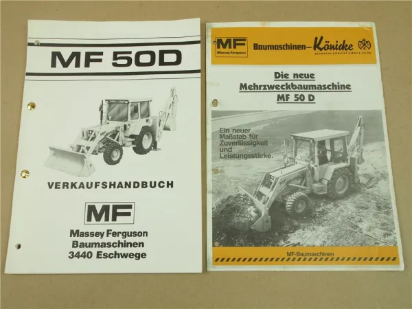 Verkaufshandbuch Massey Ferguson MF 50D Baggerlader und Prospekt 80er Jahre