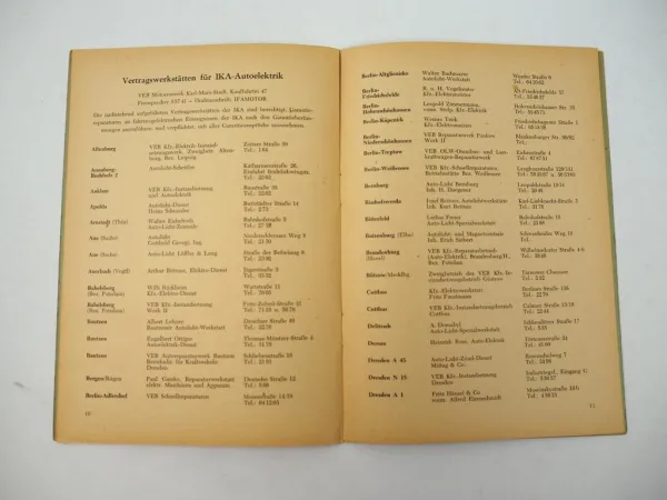Vertragswerkstatt Verzeichnis DDR LKW Motor Sachsenring Zwickau 1957