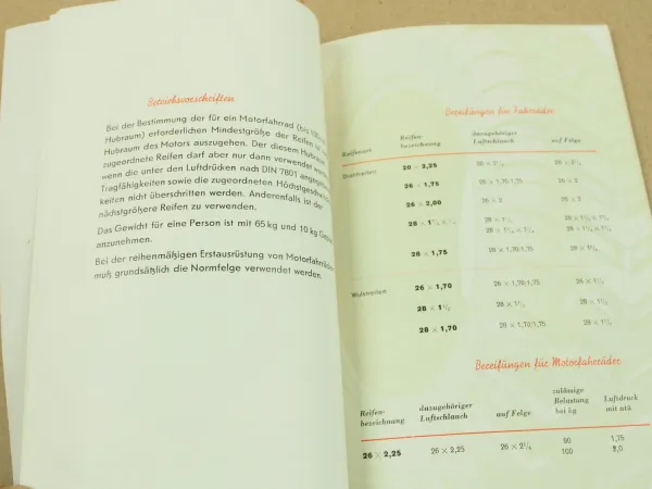 VH Deutsche Handelszentrale Bereifungen Fahrrad KFZ Katalog Handbuch 1953