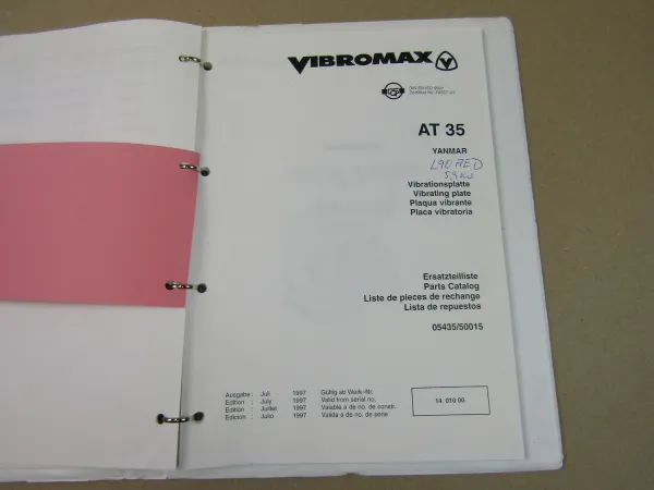Vibromax AT35 Vibrationsplatte Bedienungsanleitung 2000 Ersatzteilliste 1997