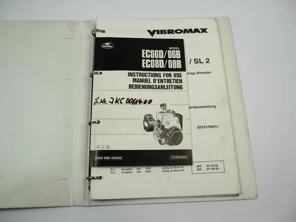 Vibromax Schnellschlag Stampfer SL 1 SL 2 Betriebsanleitung Ersatzteilliste 5/95