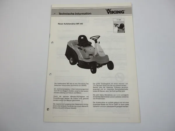 Viking MR340 Aufsitzmäher Betriebsanleitung Schaltplan 1998