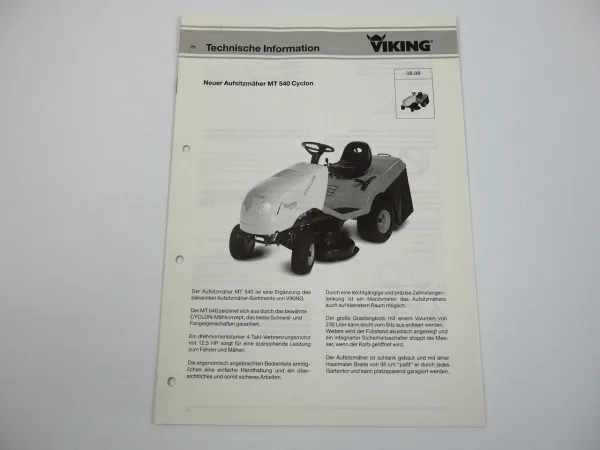 Viking MT540 Cyclon Aufsitzmäher Betriebsanleitung Schaltplan 1998