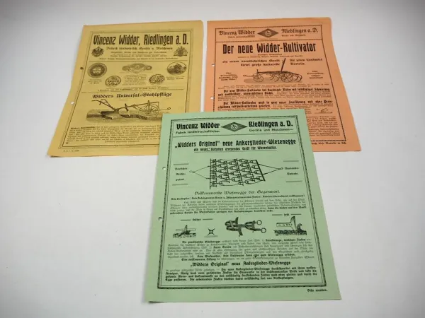 Vincenz Widder Kultivatoren Stahlpflüge Wiesenegge Prospekt Programm ca. 1915