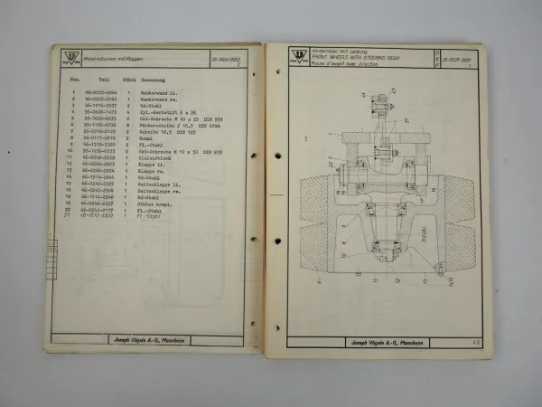 Vögele Super 164 Typ 6-35 Straßenfertiger Ersatzteilliste Hydraulikplan 1974